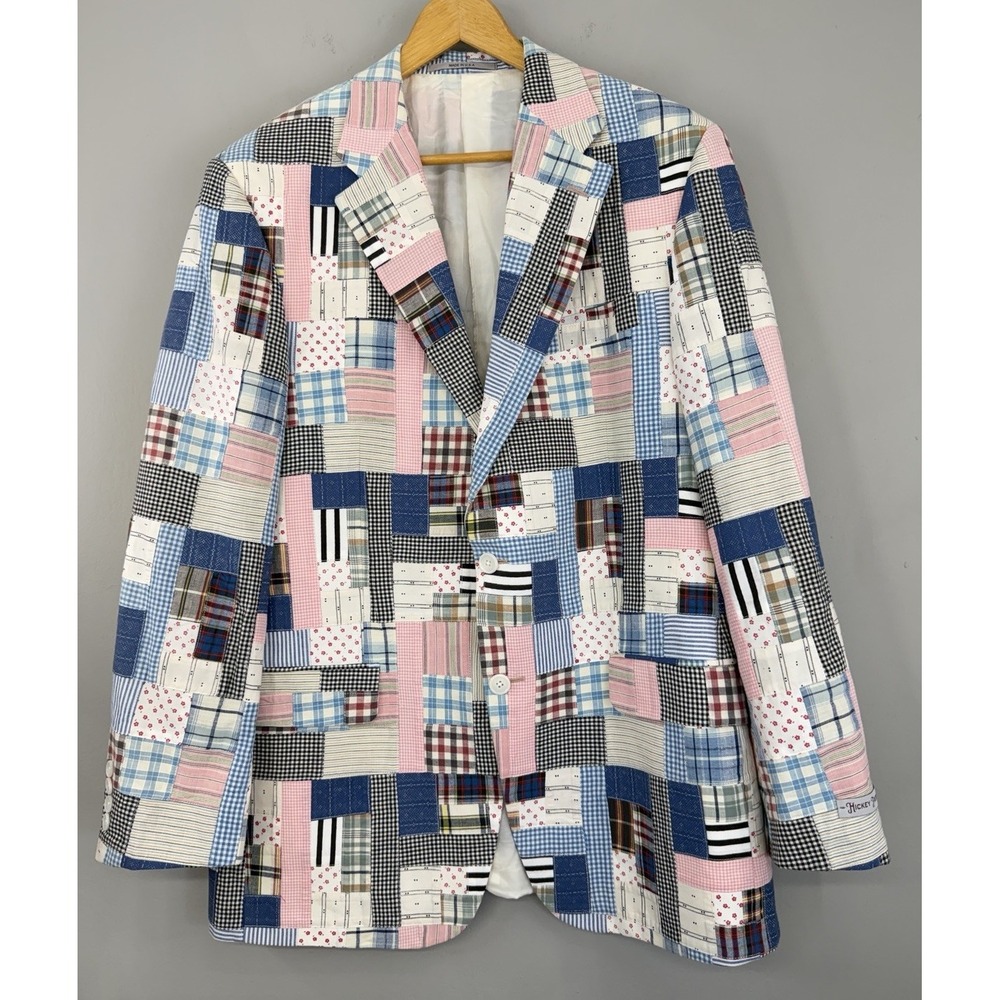 Hickey Freeman Plaid Patchwork Blazer Jacket Men's 42Reg 2 Button Made In USA